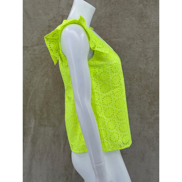Lilly Pulitzer Top Womens XS Lina Sleeveless Eyelet‎ Prickly Pear Yellow Preppy - Picture 3 of 11